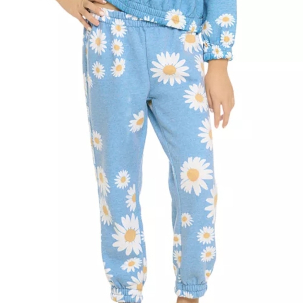 🌼 Chaser Kids Blue Daisy Sweatpants, Size 8-10 ~ VGUC